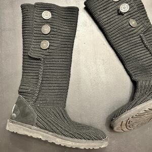 UGG Classic Cardy Boot In Black Knit Women's 9 Tall Pull On